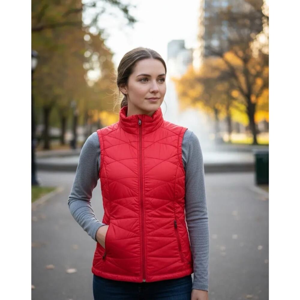 Columbia Omni Heat Vest Womens Red Polyester Full Zip Quilted Lined Small